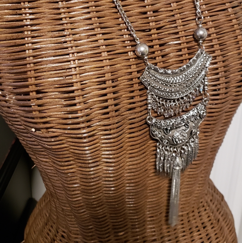 Silver fringe long necklace - Picture 4 of 5